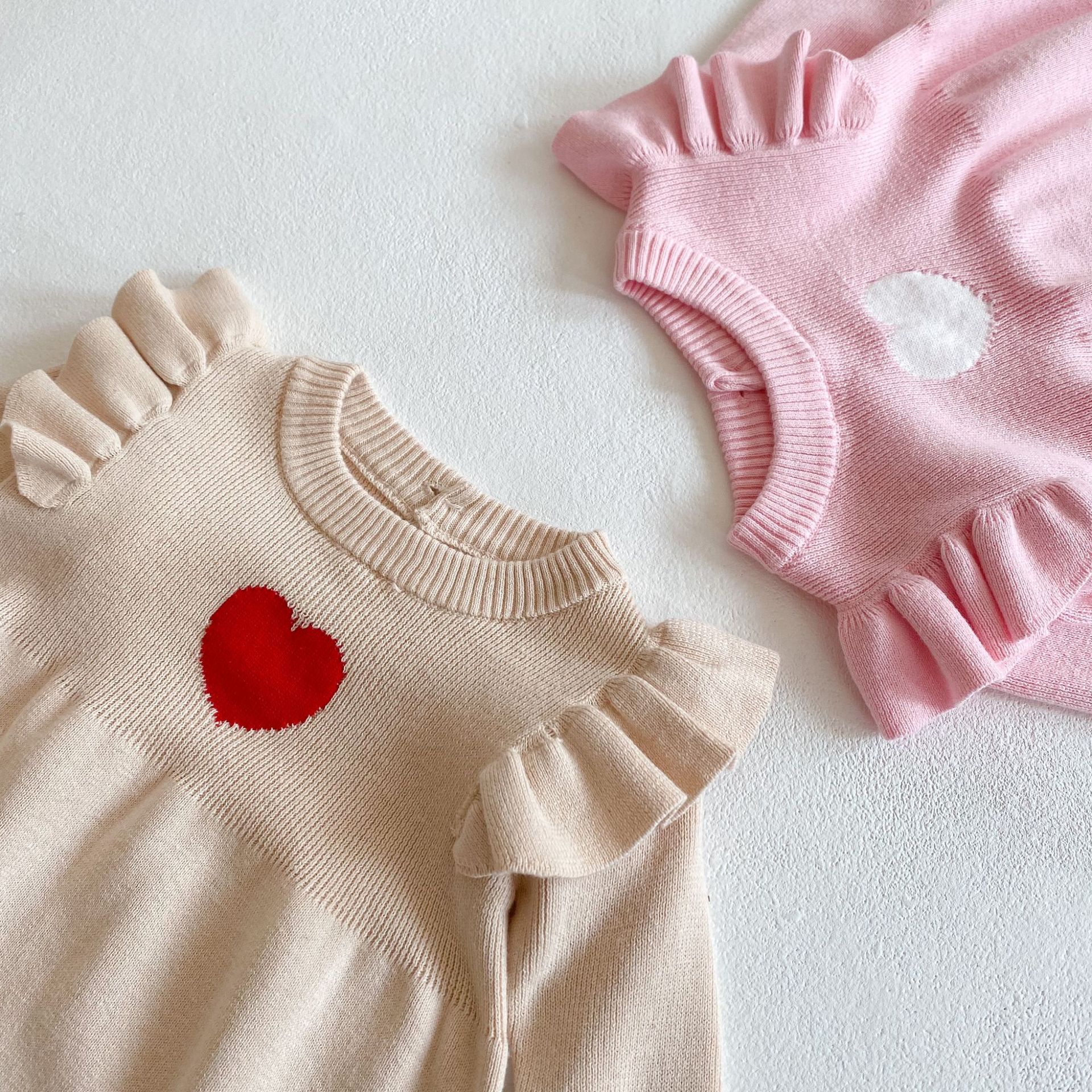 Manufacturers Latest Heart Pattern Knitted Baby Sweater Romper 100 Cotton Pullover Plain Organic Cotton Knit Baby Romper