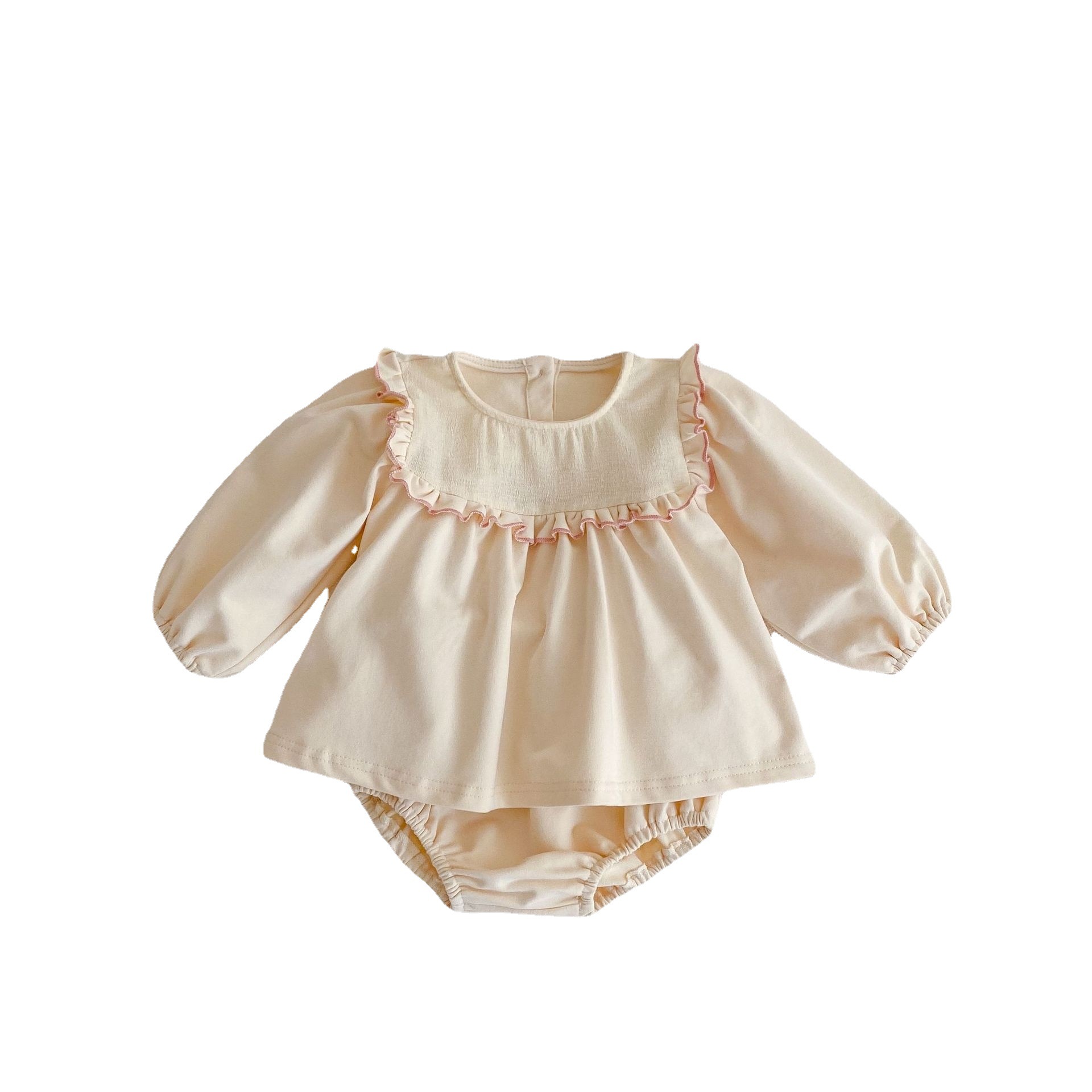 Custom High Quality Spring Plain Baby Girls Clothing Sets Bubble Long Sleeve Skirt And Pants Cotton Baby Girl Skirt Set