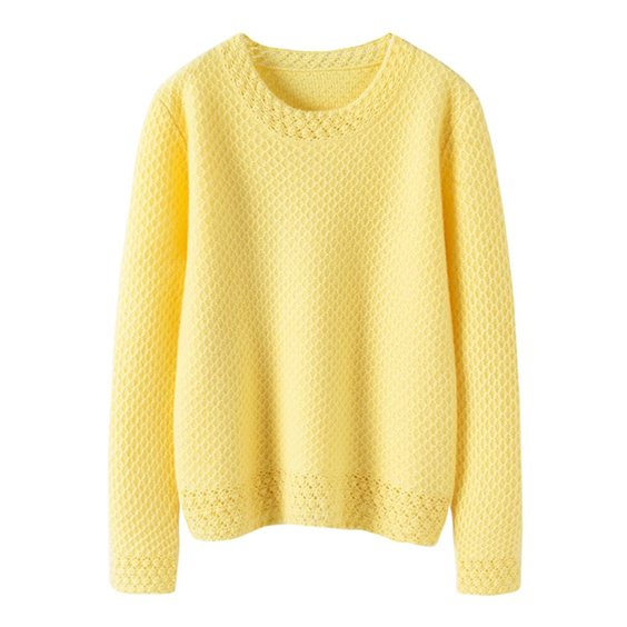 Mná Cniotáilte Crewneck Cashmere geansaí buí buí