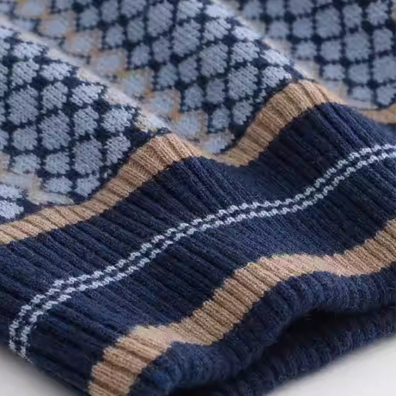 Halv lynl&aring;s strikket Jacquard Cashmere sweater til m&aelig;nd – Luksus bl&oslash;d varm lynl&aring;s tr&oslash;je