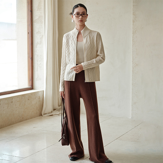 Su&eacute;ter feminino Imfield cashmere tricotado com z&iacute;per e jaqueta su&eacute;ter