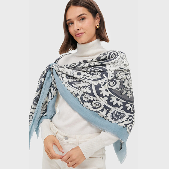 Ženski prevelik tisk oblikovalec Silk Cashmere Blend šal