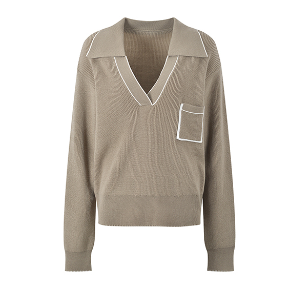 Vysoko kvalitn&eacute; d&aacute;mske kašm&iacute;rov&eacute; svetre s otvoren&yacute;m polo golierom a v&yacute;strihom