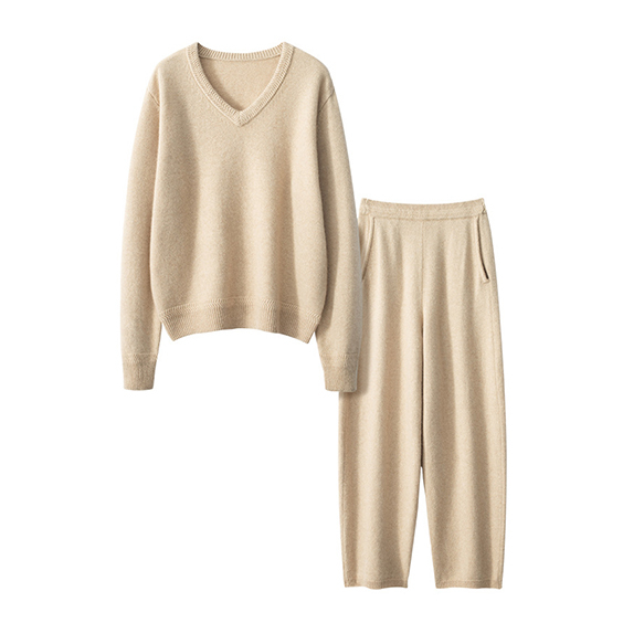 2-teiliges Kaschmir-Strickpullover-Set mit Hose f&uuml;r gro&szlig;e Damen