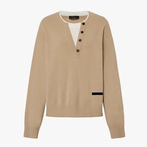 女性用カシミヤニットヘンリーセーターソフト高級Vネックプルオーバー