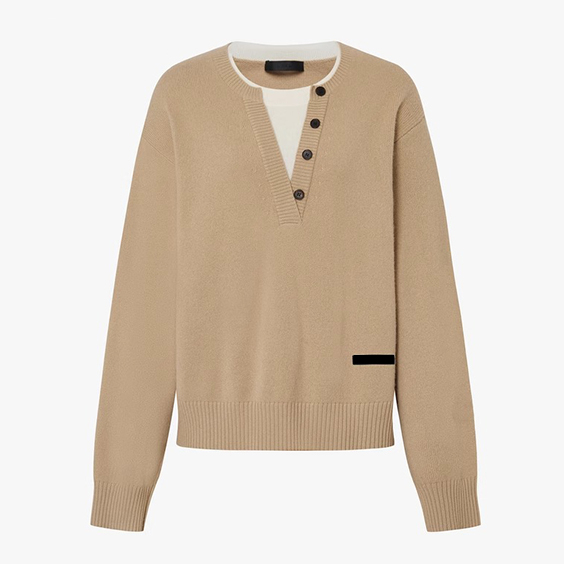 Maglione Henley lavorato a maglia di cashmere da donna, morbido e lussuoso maglione con scollo a V