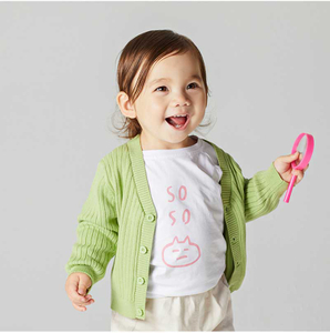 ODM New Arrival Thin V Neck Knitted Baby Sweater Cardigan Striped 100% Cotton Knit Cardigan Baby