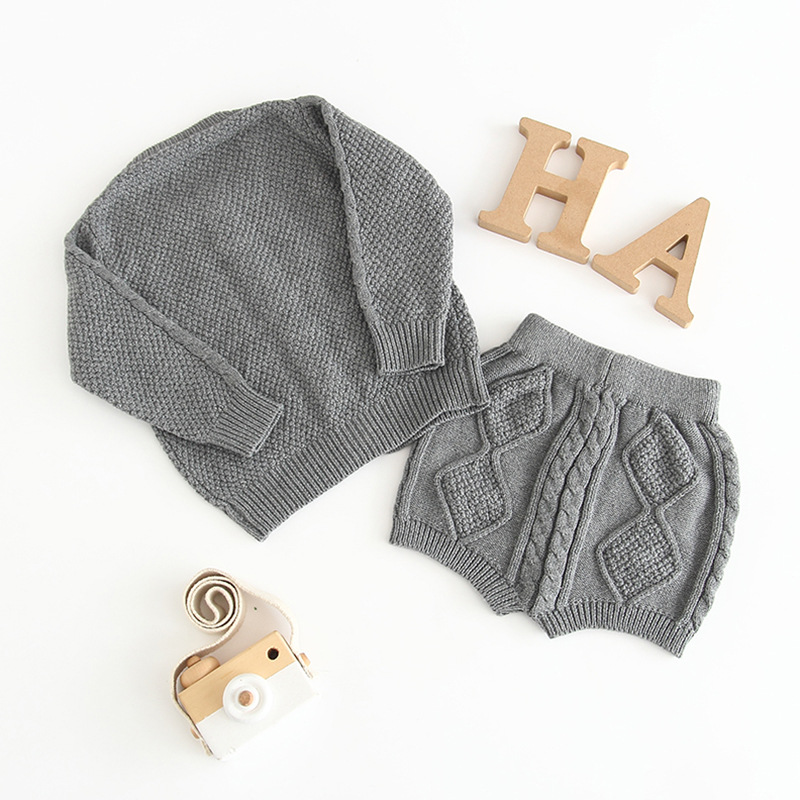 ODM Customised Spring 2 Piece Baby Clothes Set Plain Knitted Single Breasted Baby Shorts And Top Sets