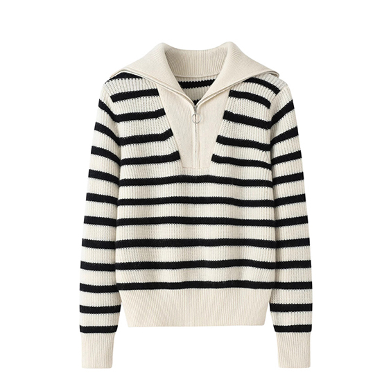 Striped Women Half Zip Kint Cashmere pulover