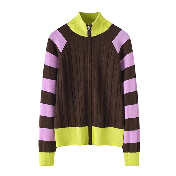 Cardigan con zip in cashmere colorblock da donna - Maglione di lusso in morbida maglia