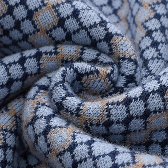 Halv lynl&aring;s strikket Jacquard Cashmere sweater til m&aelig;nd – Luksus bl&oslash;d varm lynl&aring;s tr&oslash;je