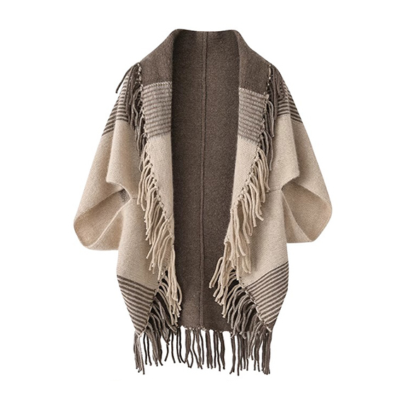 Mantella poncho oversize in 100% cashmere con frange 