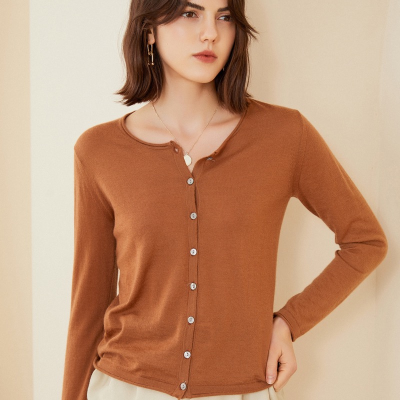  Long Sleeve Single Breasted 100 Cashmere T Shirt