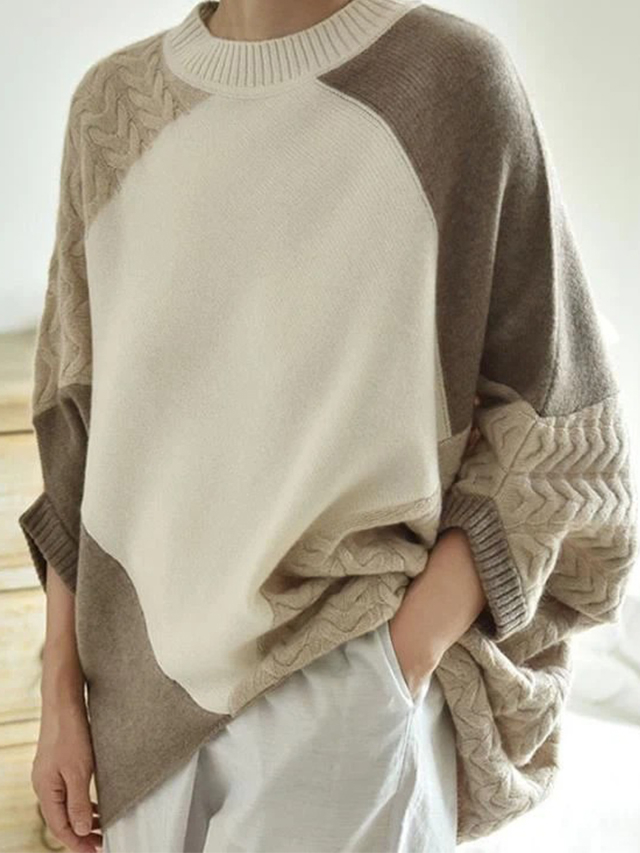  Kabelstrickkaschmir Crew Neck Poncho
