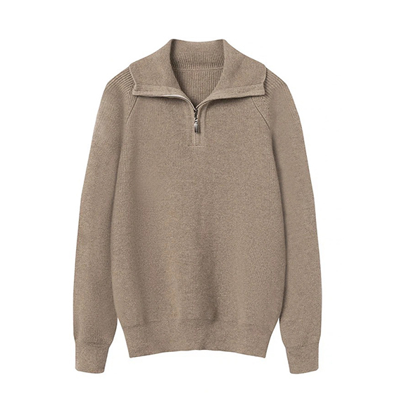 Jersey de cachemira con cuello alto y cremallera 