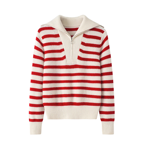 Striped Women Half Zip Kint Cashmere pulover