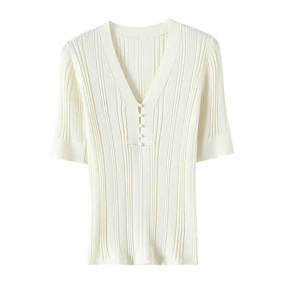 Casual Silk Wol gemeng Cashmere V-Neck T-hemp vir vroue