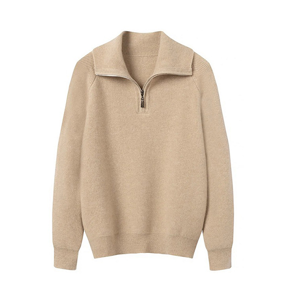 Pullover kasmir zip-up leher tinggi 