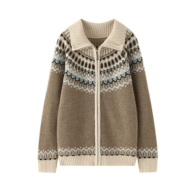 Mulierum cashmere conexae pulchra insula cardigan sweater cum zipper