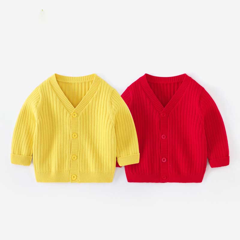 ODM New Arrival Thin V Neck Knitted Baby Sweater Cardigan Striped 100% Cotton Knit Cardigan Baby