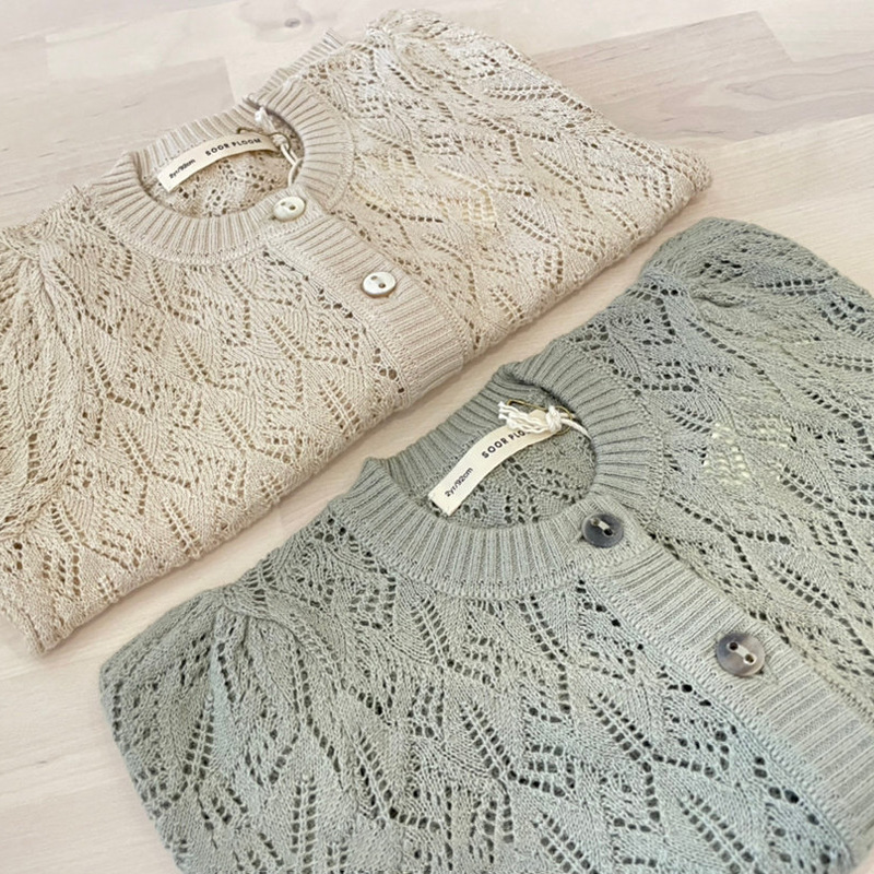 ODM RTS Spring Kids Baby Cardigan Sweater Knitted Thin Plain 100% Cotton Kids Baby Knitted Cardigan