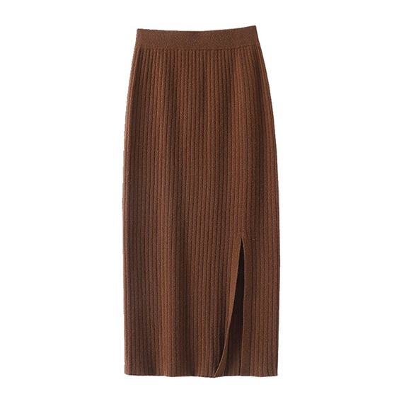 좋은 품질의 골지 니트 캐시미어 스커트 화이트