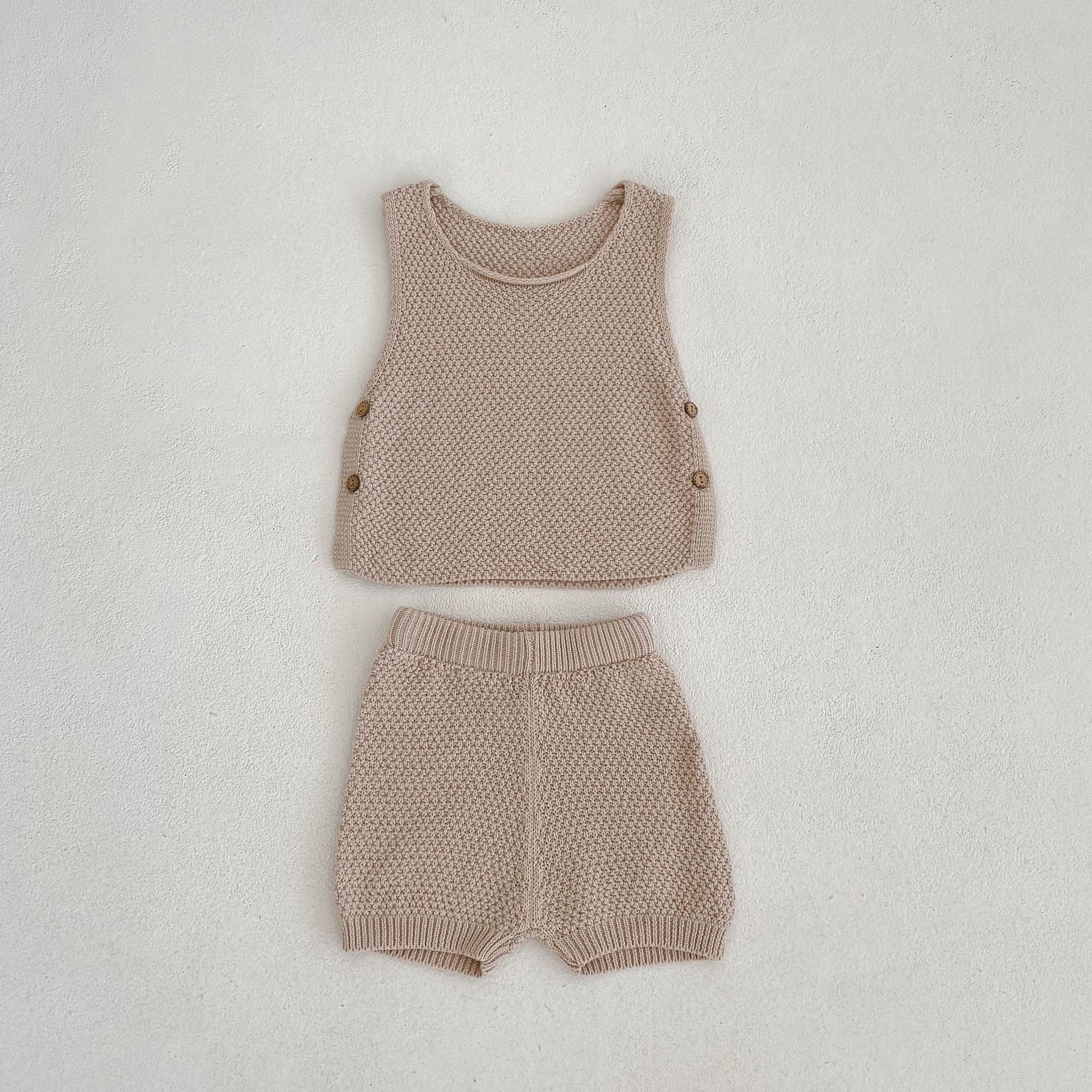 Latest Baby Sweat Knit Clothing Sets Sleeveless Thin Kids Summer Clothing Set 2023 Summer 100% Cotton Baby Shorts And Top Sets 