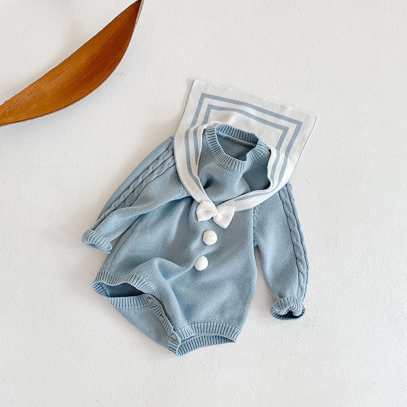 ODM New Arrival Knitted Bow Collar Baby Rompers 100 Organic Cotton Plain Spring Organic Cotton Baby Romper