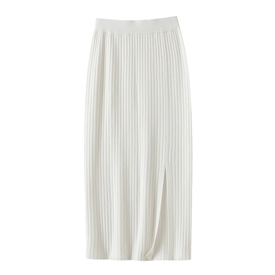 좋은 품질의 골지 니트 캐시미어 스커트 화이트