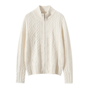 Imfield cashmere wanita bertali zip atas jaket sweater cardigan