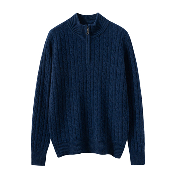 Cable-Knit Quarter Zip ແຂນຍາວ Cashmere Sweater ແມ່ຍິງ
