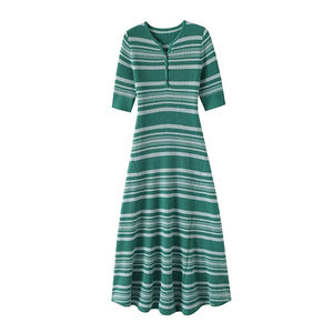 Mulieres scriptor Cashmere MIDI Dress Green Stripe
