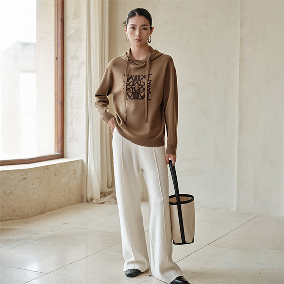 Ritenga Moko Embroidered Knit Wool Hoodie Sweatshirt Hou mo nga Wahine