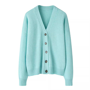 Stilig V-hals mongolsk gr&aring; Cashmere Cardigan 