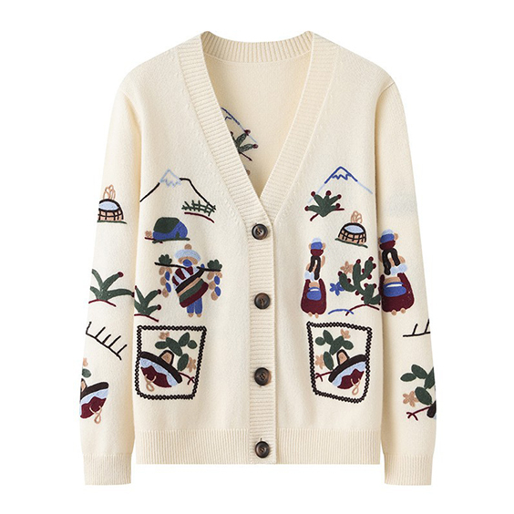 ብጁ የተያዙ አበቦች የጥሬ ገንዘብ Cardigan ሹራብ