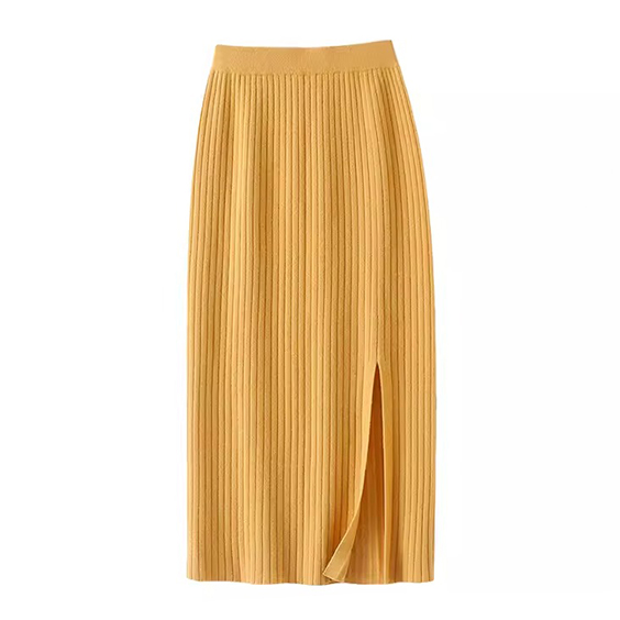 좋은 품질의 골지 니트 캐시미어 스커트 화이트