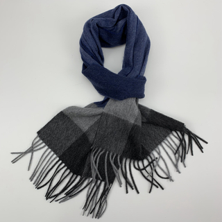 100%Cashmere Checked Scarf, Blue&Grey