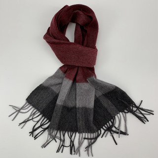 100%Cashmere Checked Scarf, Red&Grey