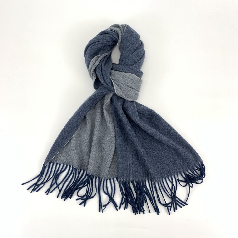 Cashmere Small Double Side Shawls, Dusty Blue&Cream